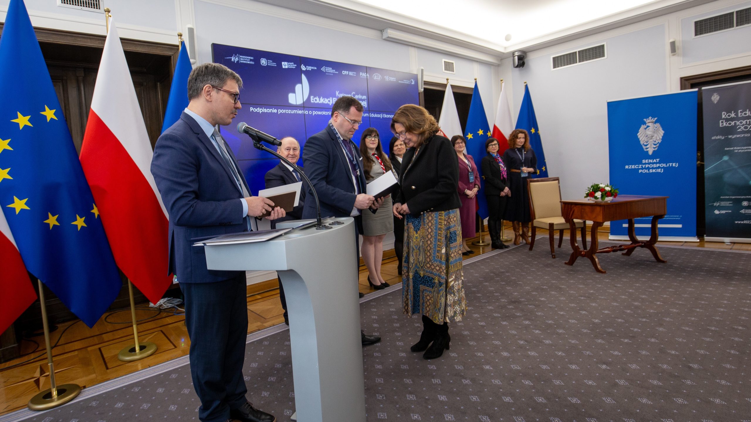 Konferencja „Rok Edukacji Ekonomicznej 2024: efekty – wyzwania – rekomendacje” - 14 stycznia 2025 r., Warszawa, Senat RP - Waldemar Zbytek, dr Tadeusz Białek, Małgorzata Kidawa-Błońska