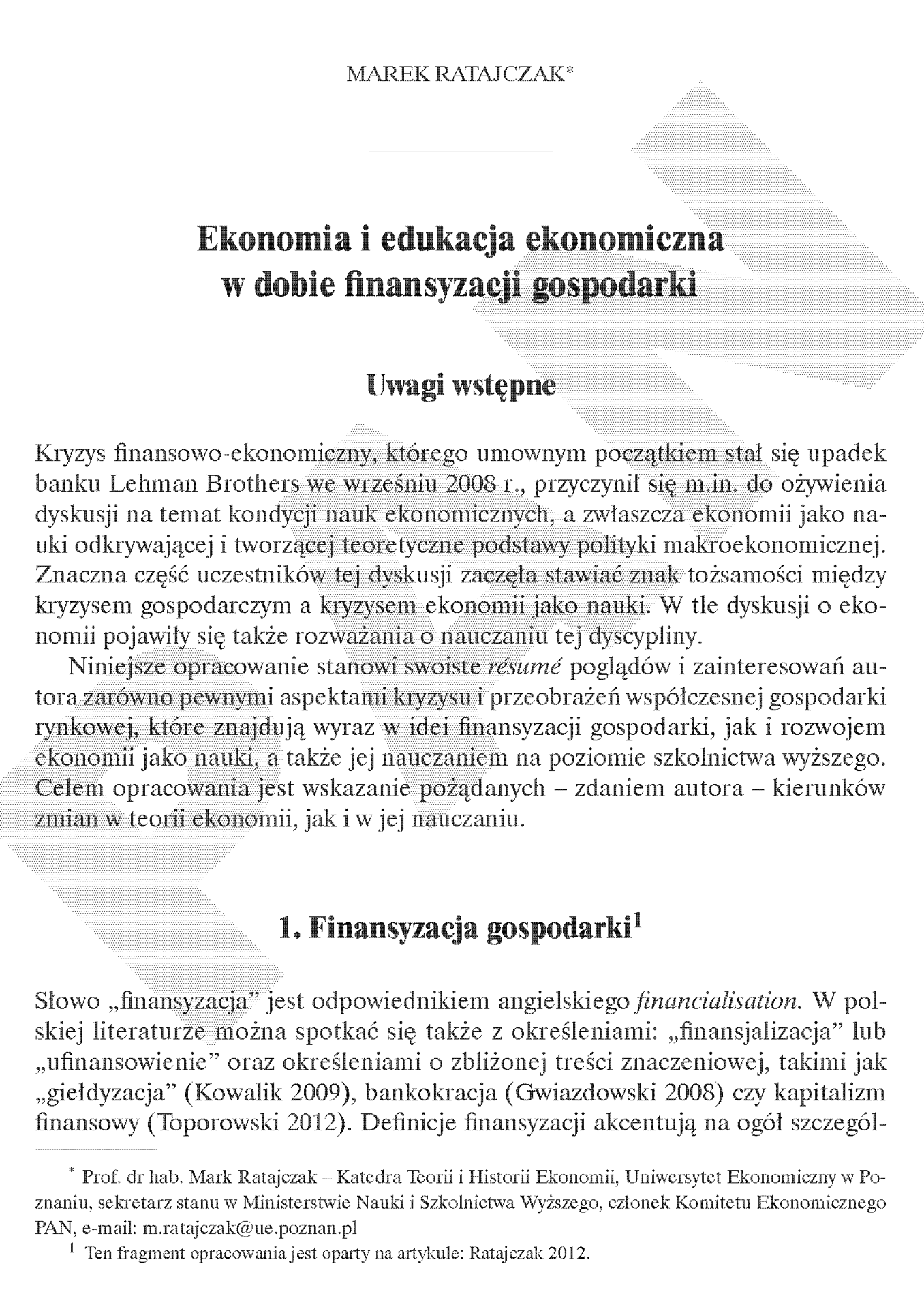 Ekonomia i edukacja ekonomiczna w dobie finansyzacji gospodarki