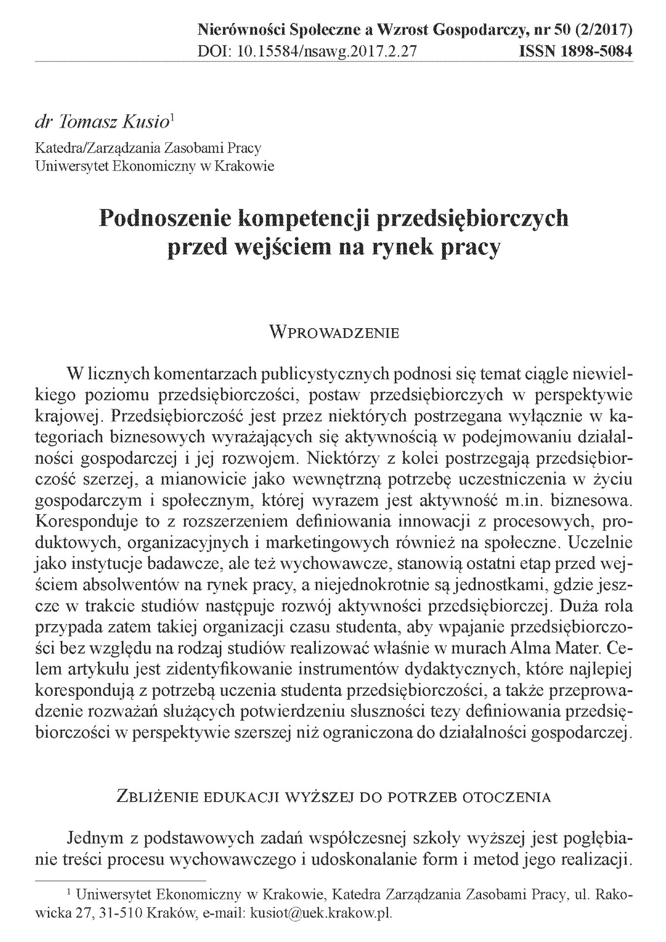 Podnoszenie kompetencji przedsiębiorczych przed wejściem na rynek pracy