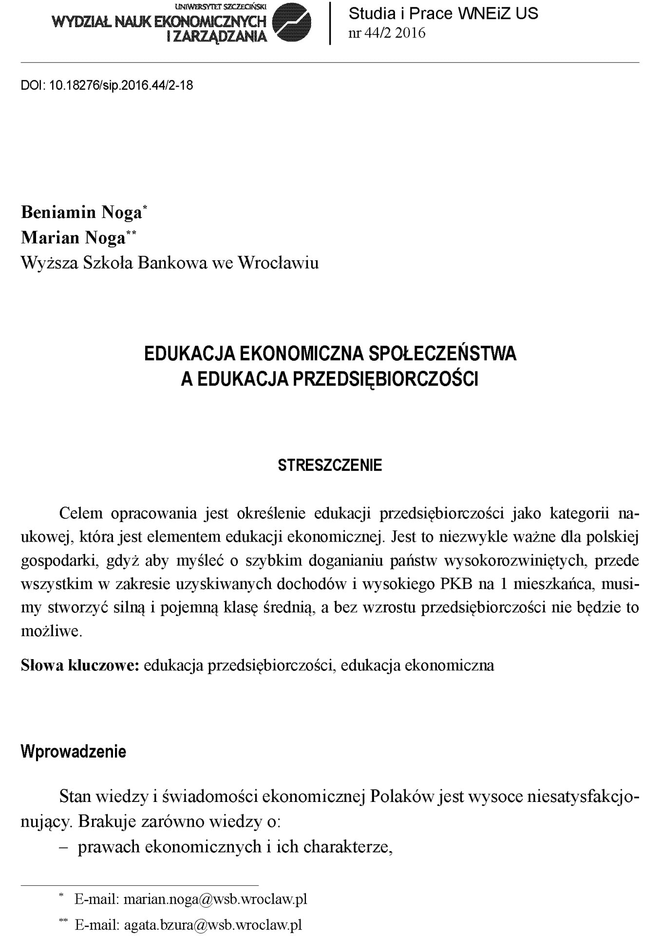 Edukacja ekonomiczna społeczeństwa a edukacja przedsiębiorczości