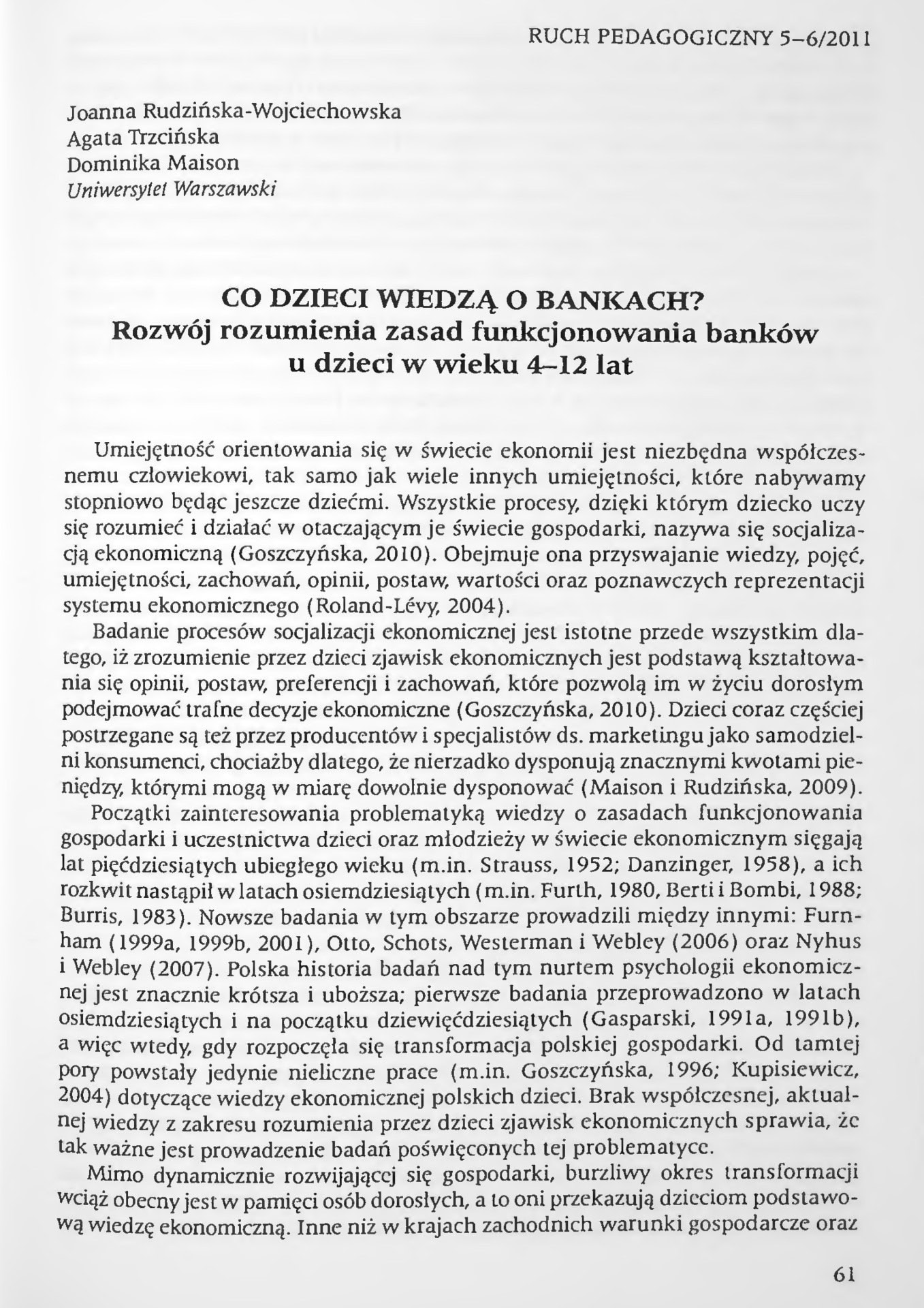 Co dzieci wiedzą o bankach? Rozwój rozumienia zasad funkcjonowania banków u dzieci w wieku 4–12 lat