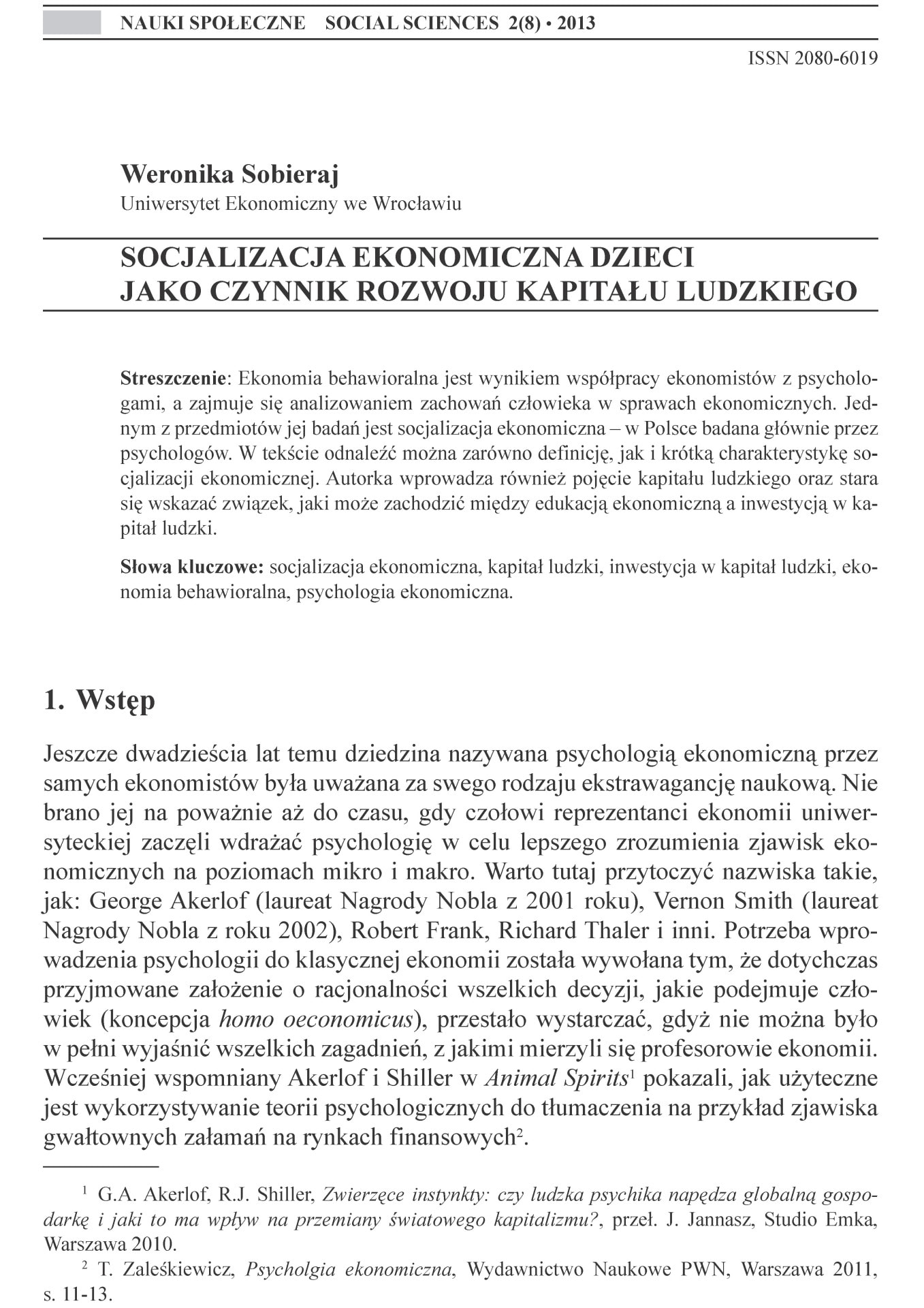 Socjalizacja ekonomiczna dzieci jako czynnik rozwoju kapitału ludzkiego