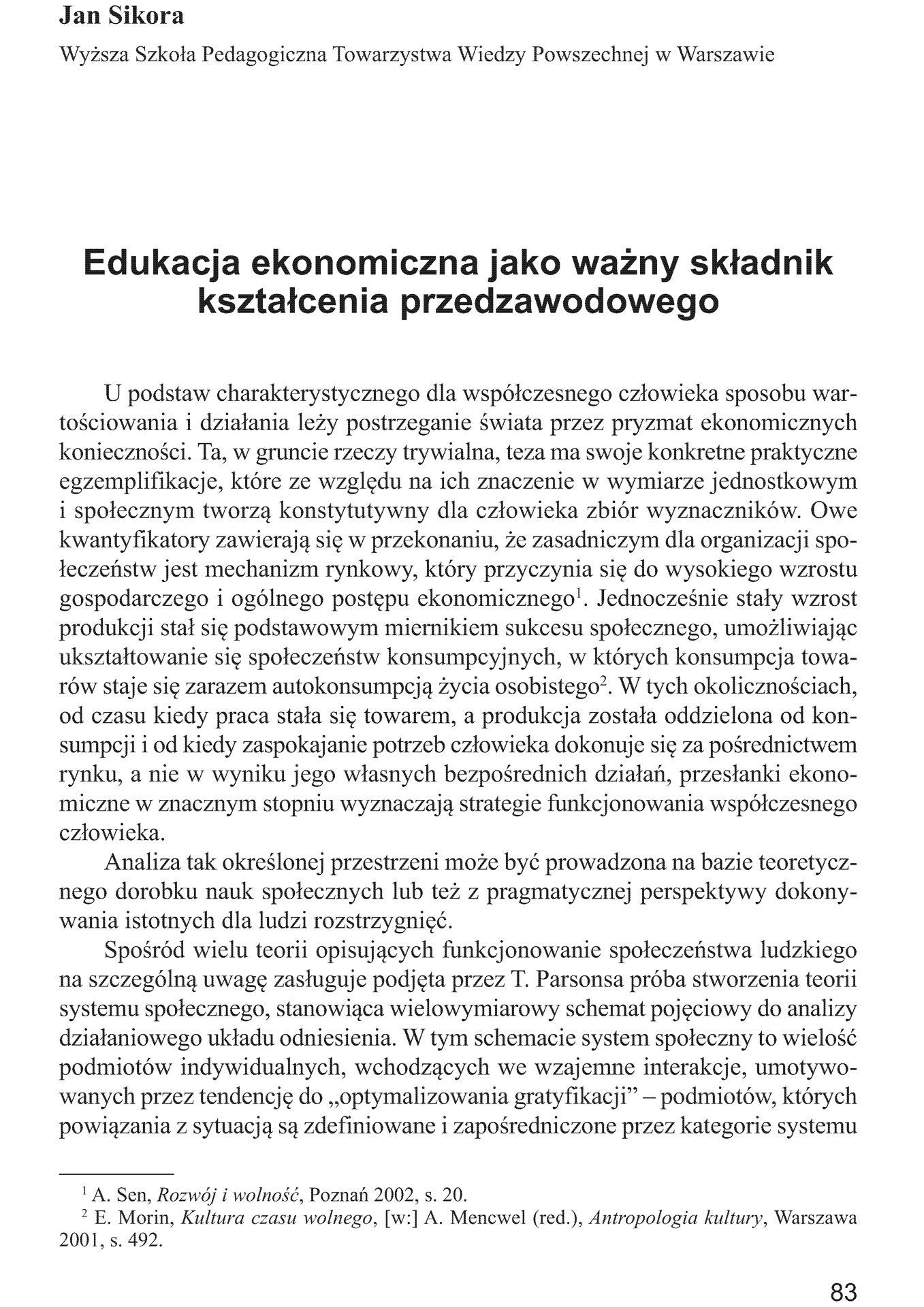 Edukacja ekonomiczna jako ważny składnik kształcenia przedzawodowego