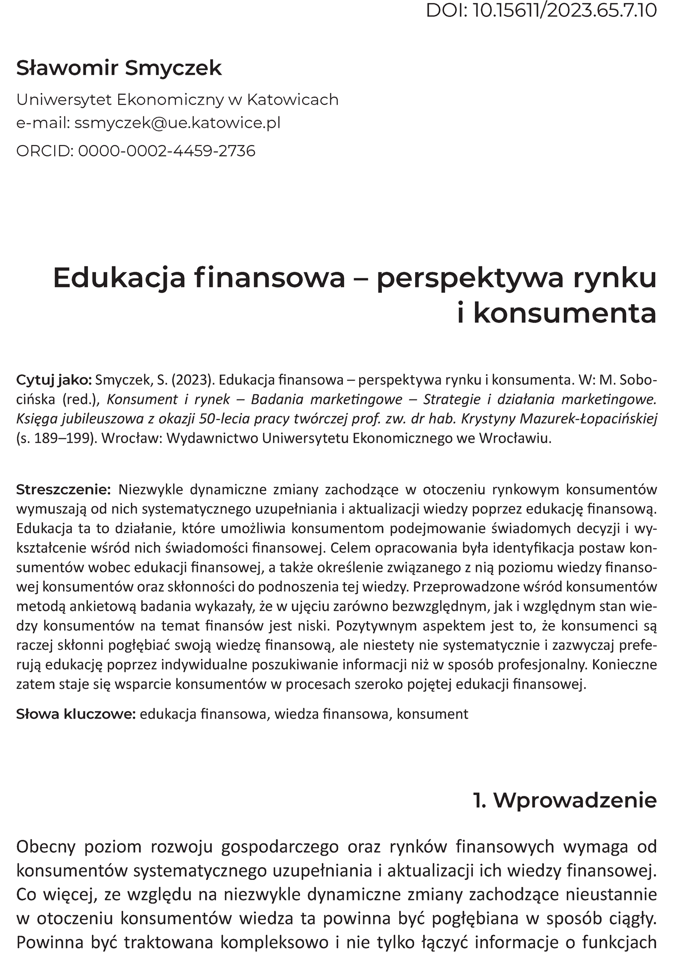 Edukacja finansowa – perspektywa rynku i konsumenta