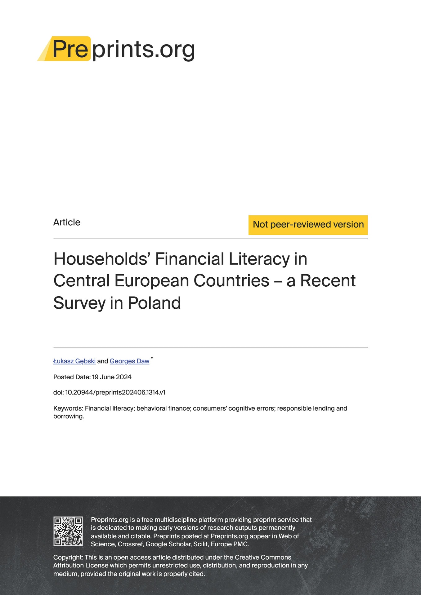 Households’ Financial Literacy in Central European Countries–a Recent Survey in Poland [Poziom kompetencji finansowych gospodarstw domowych w krajach Europy Środkowej – najnowsze badanie przeprowadzone w Polsce]