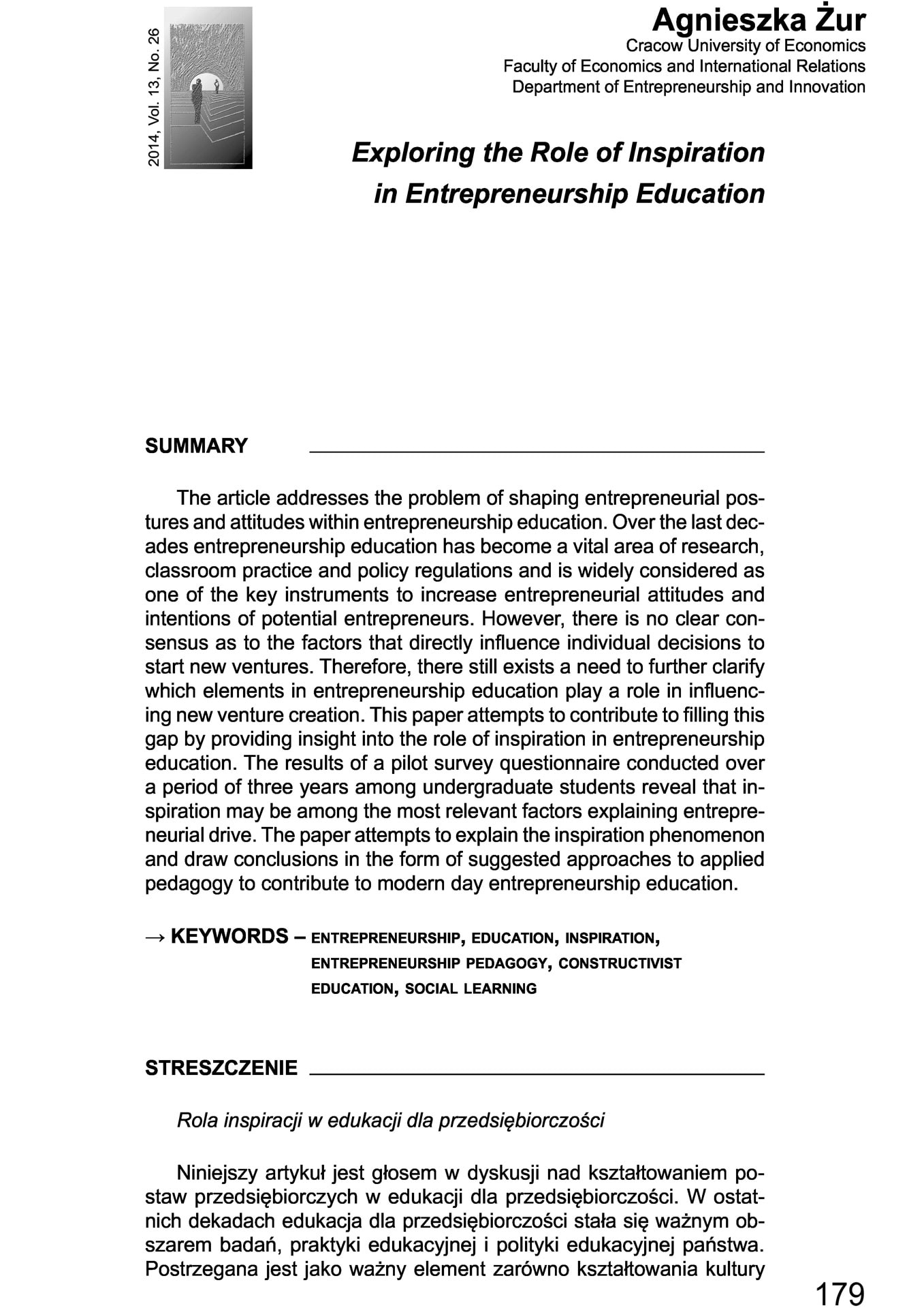 Exploring the Role of Inspiration in Entrepreneurship Education (Rola inspiracji w edukacji dla przedsiębiorczości)
