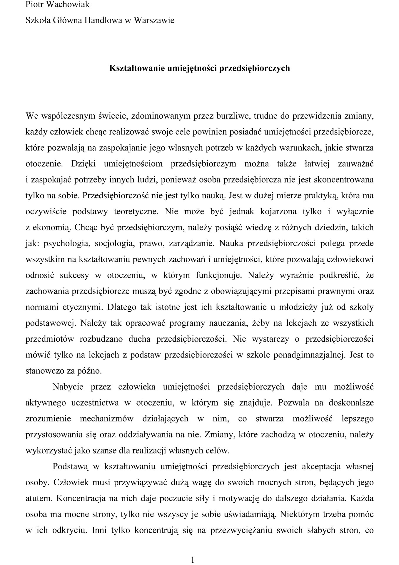 Kształtowanie umiejętności przedsiębiorczych