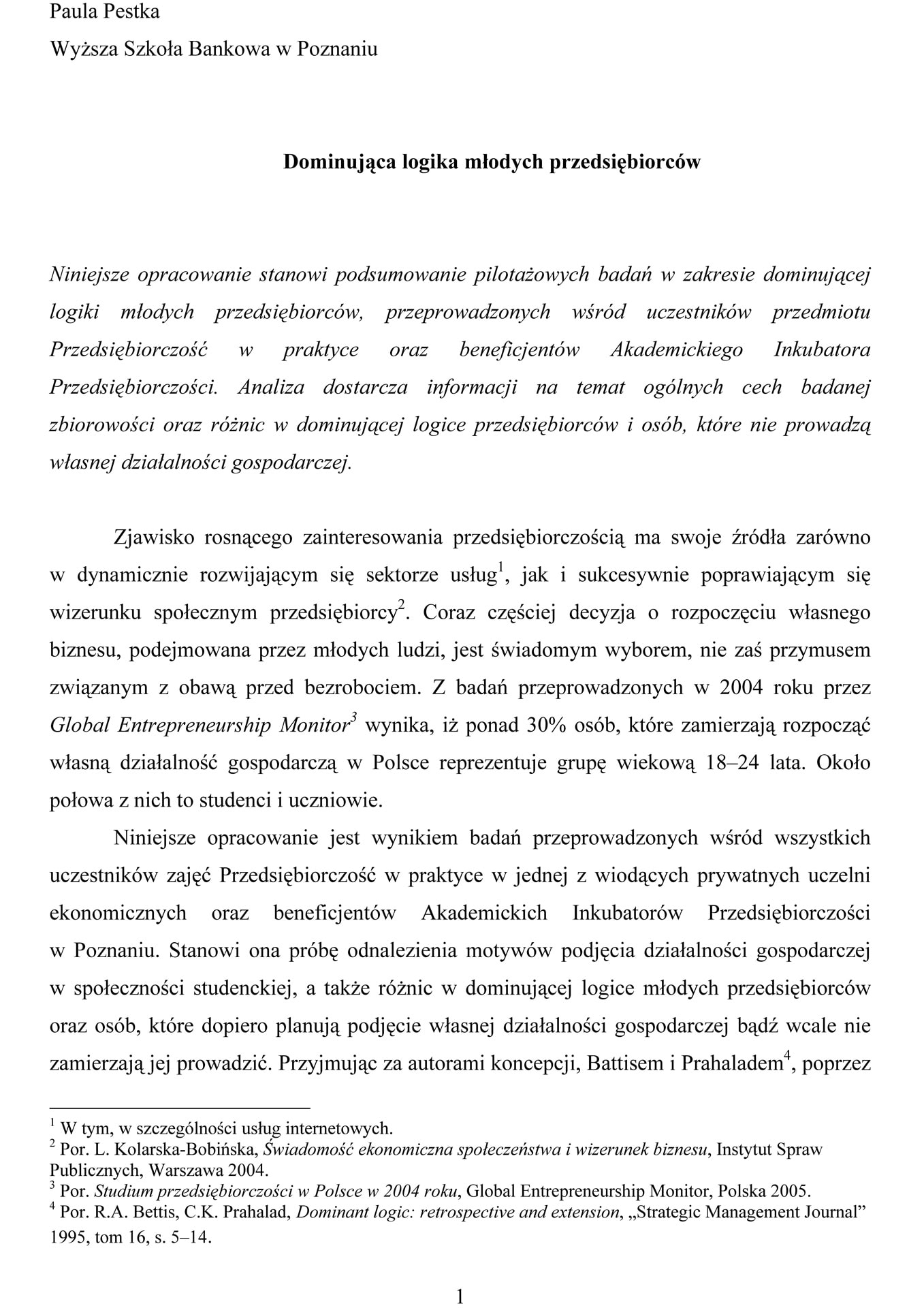 Dominująca logika młodych przedsiębiorców