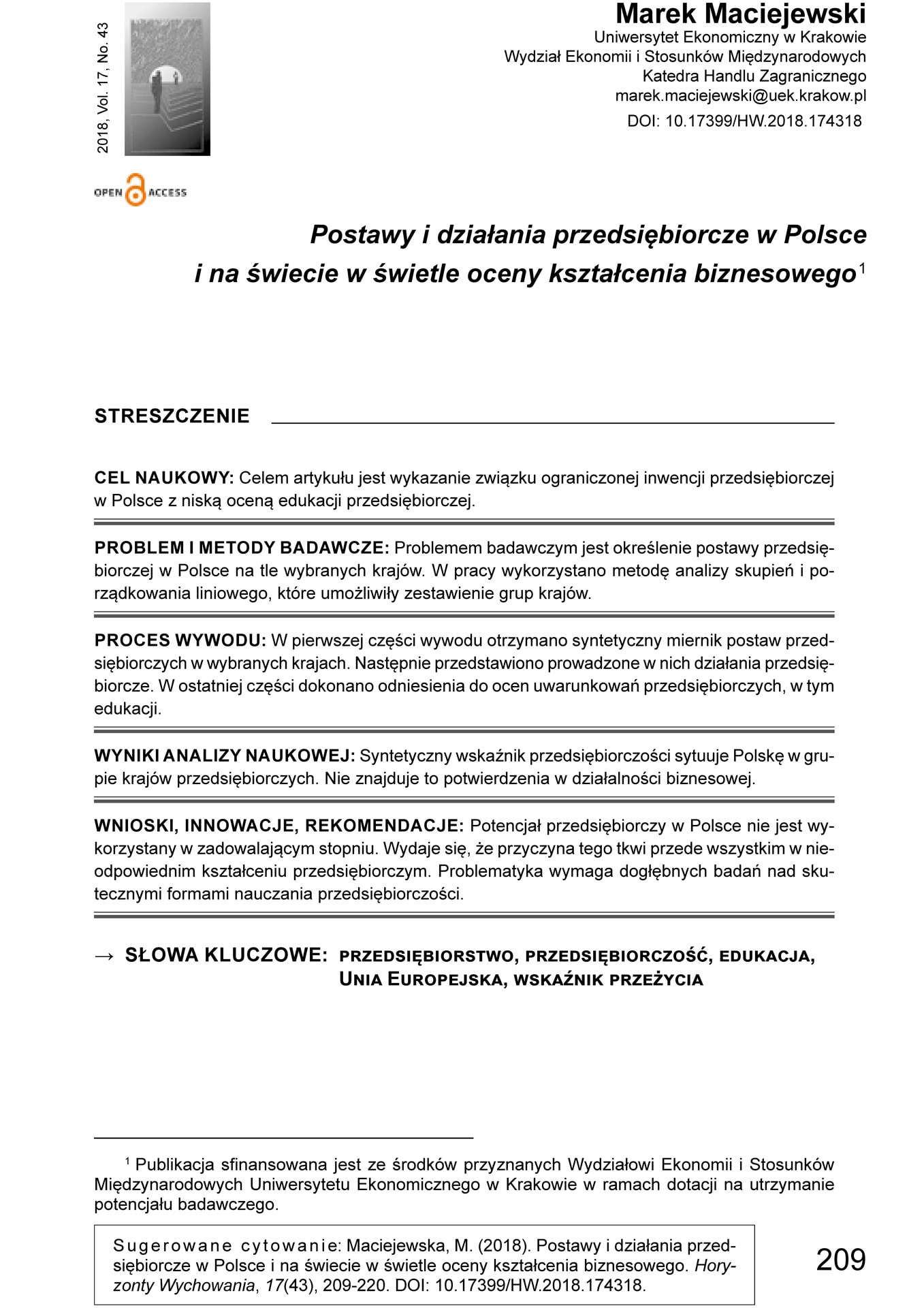 Postawy i działania przedsiębiorcze w Polsce i na świecie w świetle oceny kształcenia biznesowego