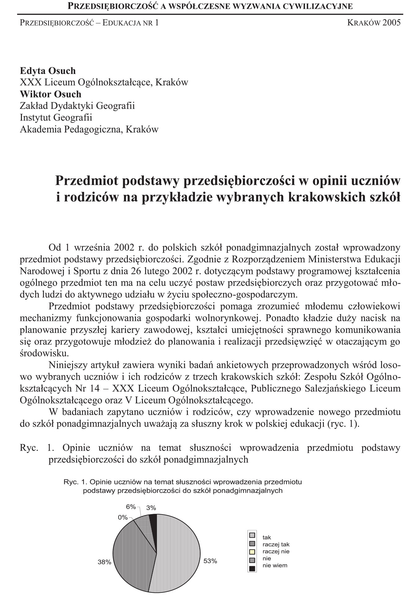 Przedmiot podstawy przedsiębiorczości w opinii uczniów i rodziców na przykładzie wybranych krakowskich szkół