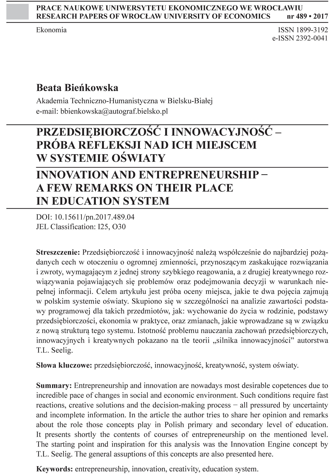 Przedsiębiorczość i innowacyjność – próba refleksji nad ich miejscem w systemie oświaty