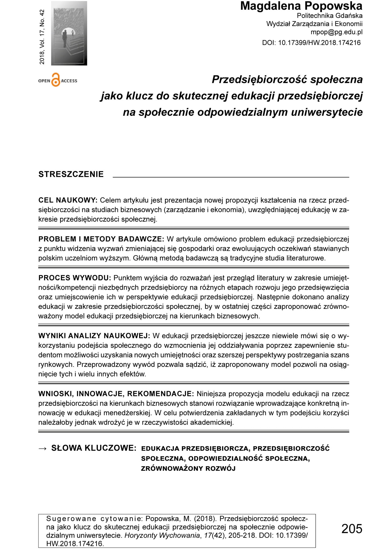 Przedsiębiorczość społeczna jako klucz do skutecznej edukacji przedsiębiorczej na społecznie odpowiedzialnym uniwersytecie