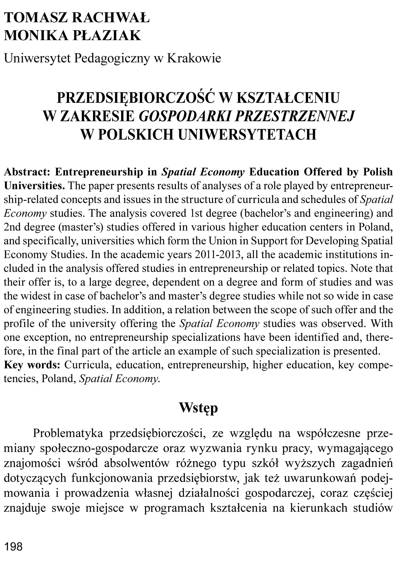 Przedsiębiorczość w kształceniu w zakresie gospodarki przestrzennej w polskich uniwersytetach