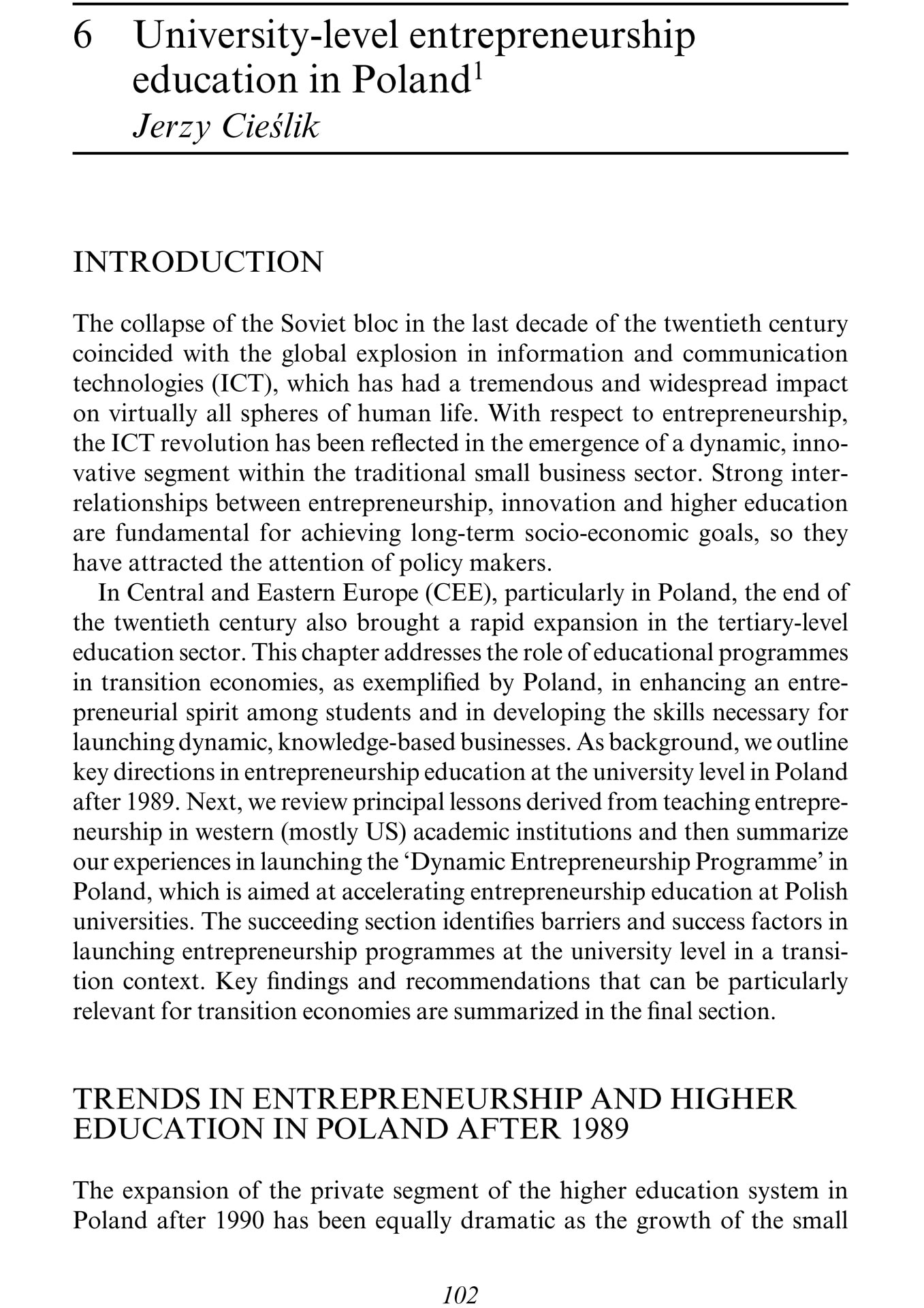 University-level entrepreneurship education in Poland (Edukacja przedsiębiorczości na poziomie uniwersyteckim w Polsce)
